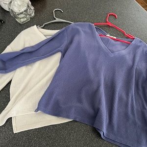 Blue and white cropped ribbed sweater